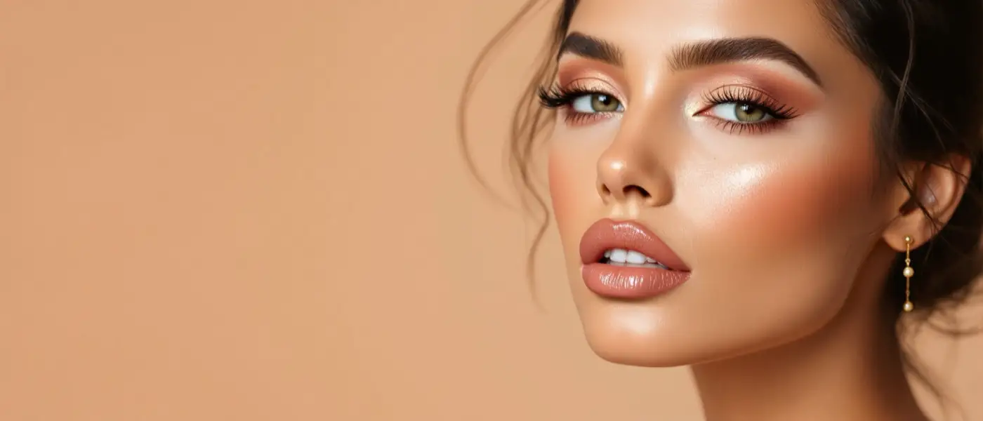 Maquillaje glam de larga duración con acabado luminoso, estilo editorial